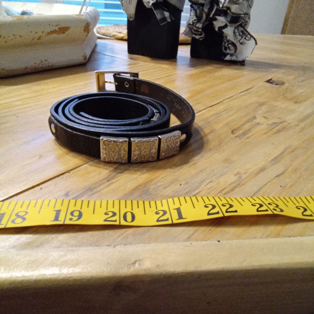 Sangiorgio Size L (44") Black Italian Leather Belt with Silver Accents